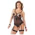 Cottelli Bondage - svart body med metallringar och handledsmanschetter - XL