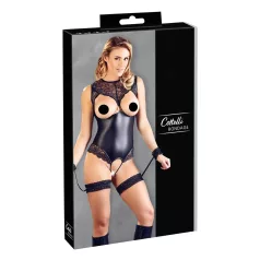   Cottelli Bondage - öppen body med handbojor - glänsande svart - M