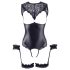 Cottelli Bondage - glansig öppen body med handbojor (svart) - L
