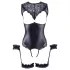 Cottelli Bondage - öppen body med handbojor - glänsande svart - L