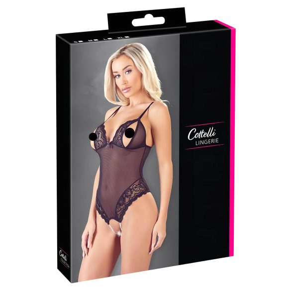 Cottelli - spets- och pärlkropp, öppen design (svart) - XL