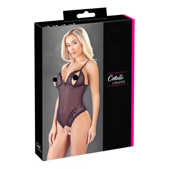 Cottelli - öppen body med spets och pärlor - svart - XL