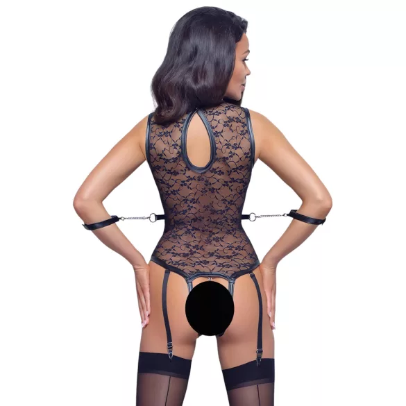 Cottelli Bondage - spetsbody med band - svart - M