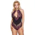 Cottelli Plus Size - spetsbody med blommor - svart/lila - 2XL