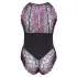 Cottelli Plus Size - spetsbody med blommor - svart/lila - 2XL