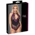 Cottelli Plus Size - spetsbody med blommor - svart/lila - 3XL