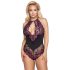 Cottelli Plus Size - Blommig body (svart-lila) - 4XL