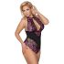 Cottelli Plus Size - Blommig body (svart-lila) - 4XL