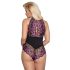 Cottelli Plus Size - Blommig body (svart-lila) - 4XL