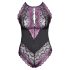 Cottelli Plus Size - Blommig body (svart-lila) - 4XL