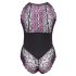 Cottelli Plus Size - Blommig body (svart-lila) - 4XL