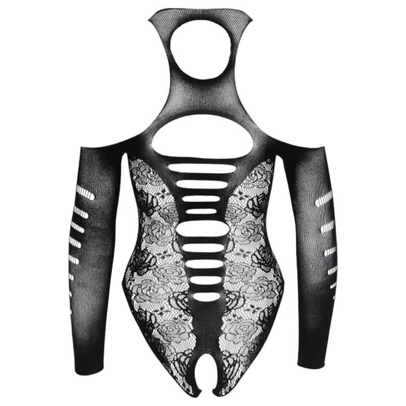 NO:XQSE - teddy body med rosett - lång ärm - svart (S-L)