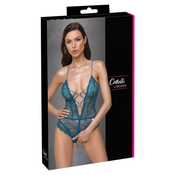 Cottelli - Snörning spets bodysuit, öppen - Grön - XL