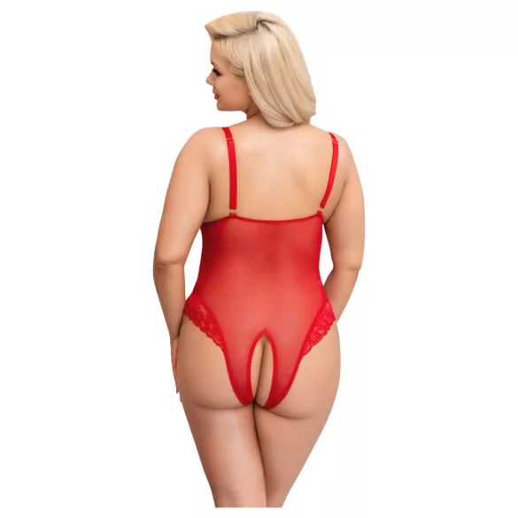 Cottelli Curves - body dam spets transparent röd - 2XL