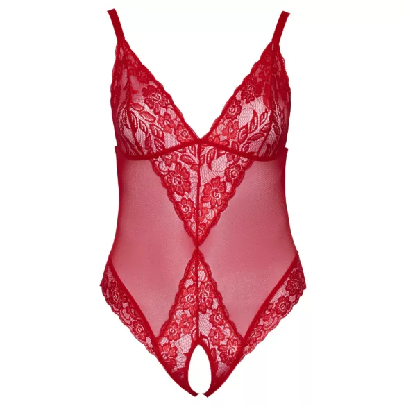 Cottelli Curves - body dam spets transparent röd - 2XL