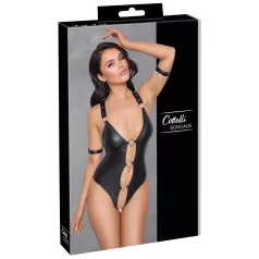 Cottelli Bondage - öppen body med ringar - blank svart - M