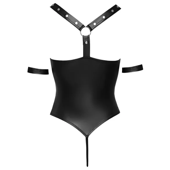 Cottelli Bondage - öppen body med ringar - blank svart - L