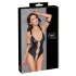 Cottelli Bondage - öppen body med ringar - blank svart - XL