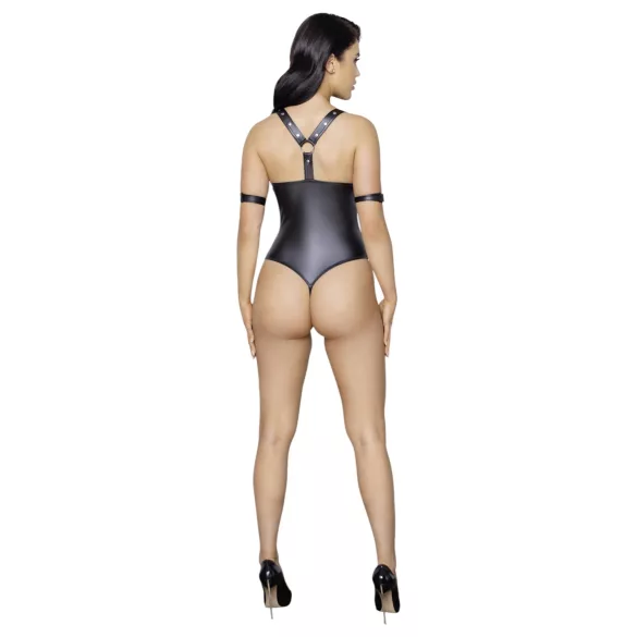 Cottelli Bondage - öppen body med ringar - blank svart - XL