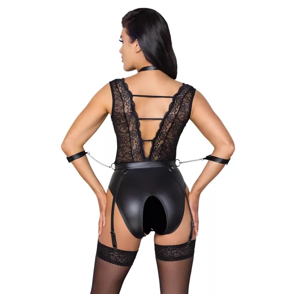 Cottelli Bondage - body med spets och halsband - svart - M