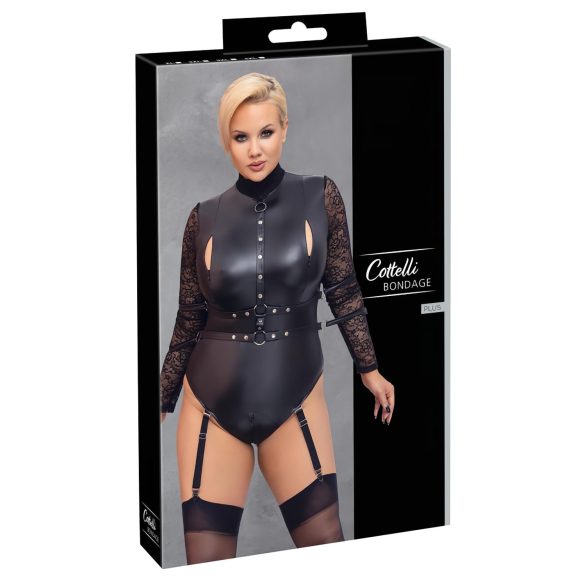 Cottelli Bondage Plus Size - spetsärm body (svart) - 2XL