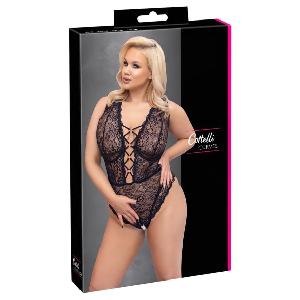 Cottelli Curves Plus - Transparant mönstrad body (svart)