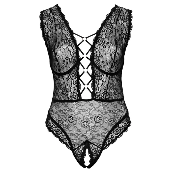 Cottelli Curves Plus Size - transparent mönstrad body - svart