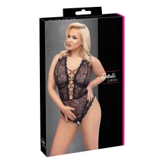   Cottelli Curves Plus Size - transparent mönstrad body - svart - 90D/XL