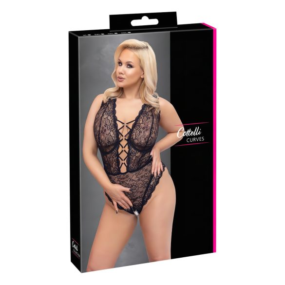 Cottelli Curves Plus Size - transparent mönstrad body - svart - 90D/XL