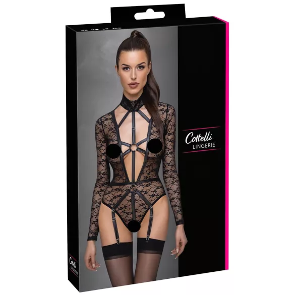 Cottelli - transparent kroppsbodysuit med band - svart