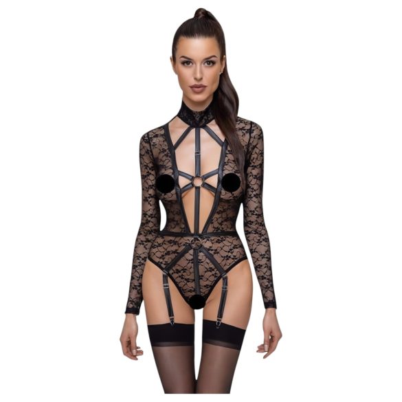 Cottelli - genomskinlig, rem-bodysuit (svart) - M
