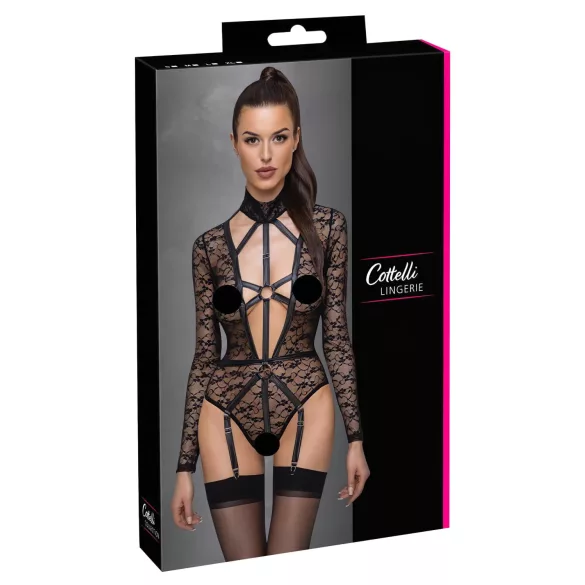 Cottelli - transparent kroppsbodysuit med band - svart - M