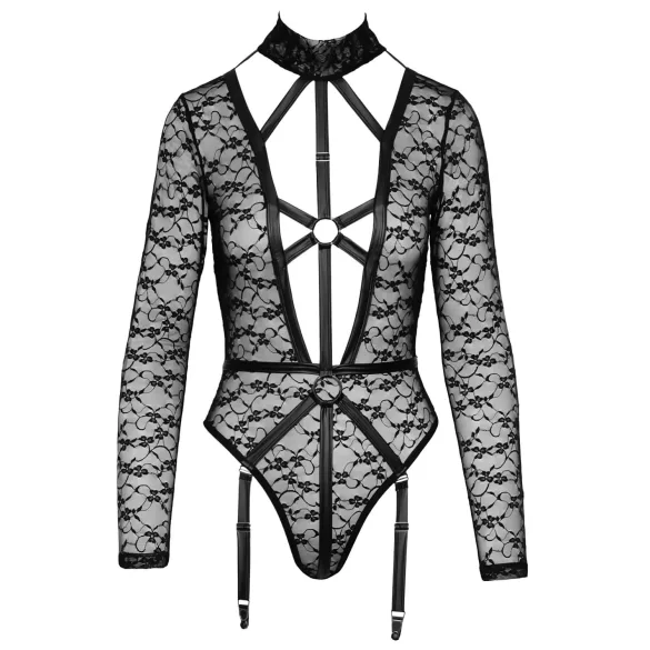 Cottelli - transparent kroppsbodysuit med band - svart - M