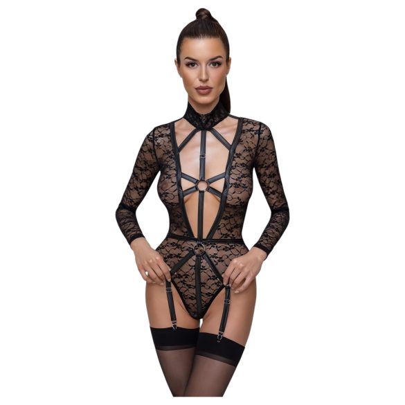 Cottelli - transparent kroppsbodysuit med band - svart - L