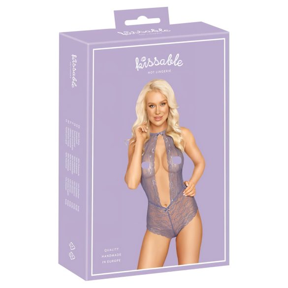 Kyssbar spets-body med nackband (lila)