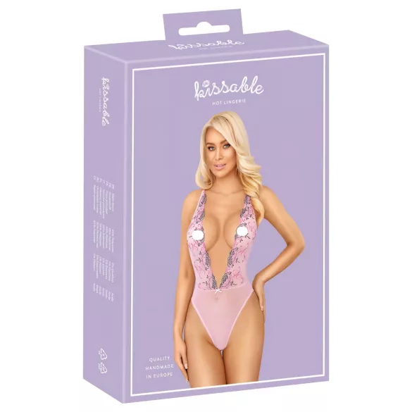 Kissable - body med rosbroderi - rosa