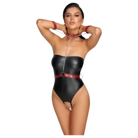 Cottelli Bondage - Glänsande Body med Armbojor (Svart)