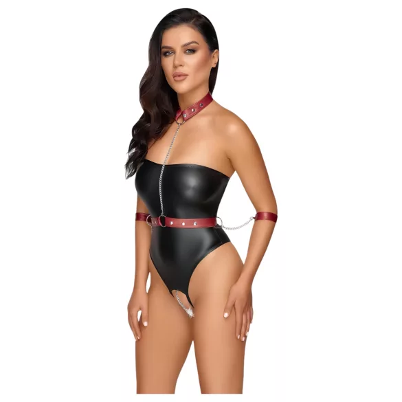 Cottelli Bondage - glänsande body med arm- och halsfästen (svart)