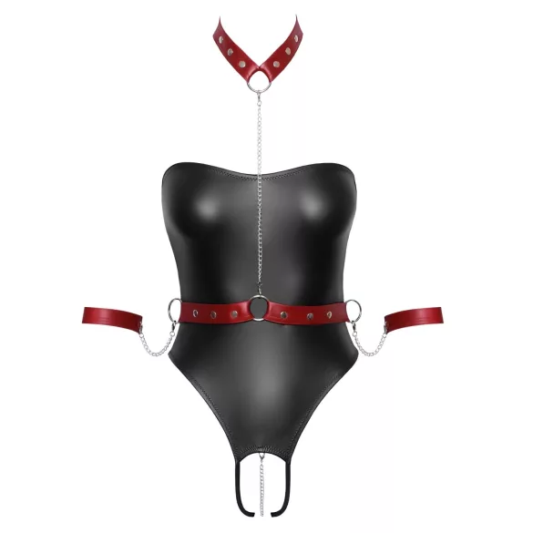 Cottelli Bondage - glänsande body med arm- och halsfästen (svart) - M