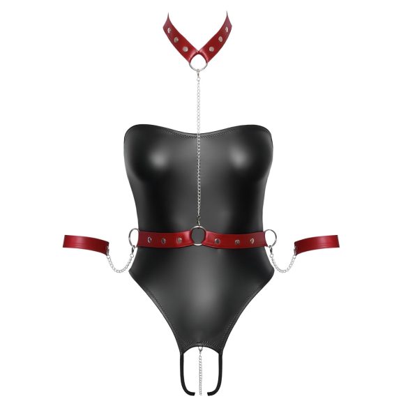 Cottelli Bondage - body med handbojor - glänsande svart - L