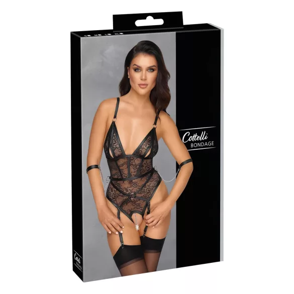 Cottelli Bondage - öppen body med handbojor - svart