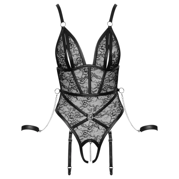 Cottelli Bondage - öppen body med handbojor - svart