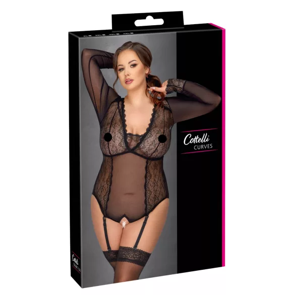 Cottelli Kurvor - transparent body (svart) - 2XL