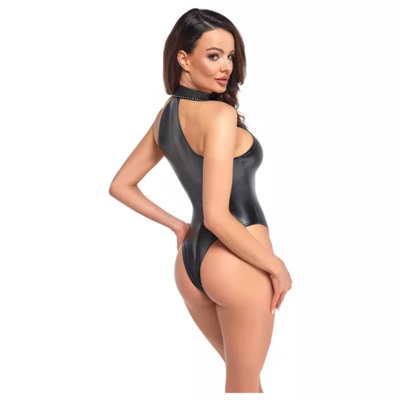 Noir - glansig body med halterneck (svart)