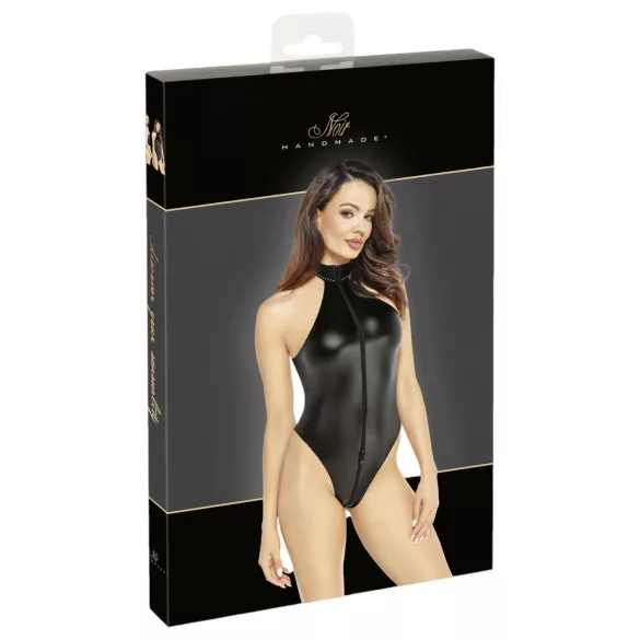 Noir - glansig body med halterneck (svart) - M
