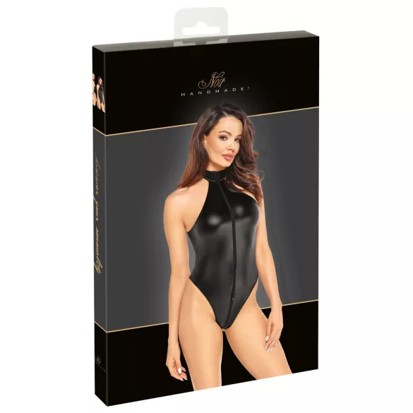 Noir - glansig body med halterneck (svart) - M