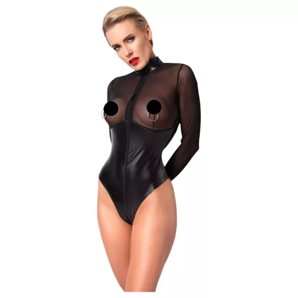Noir - body med transparent insats - glansig - svart