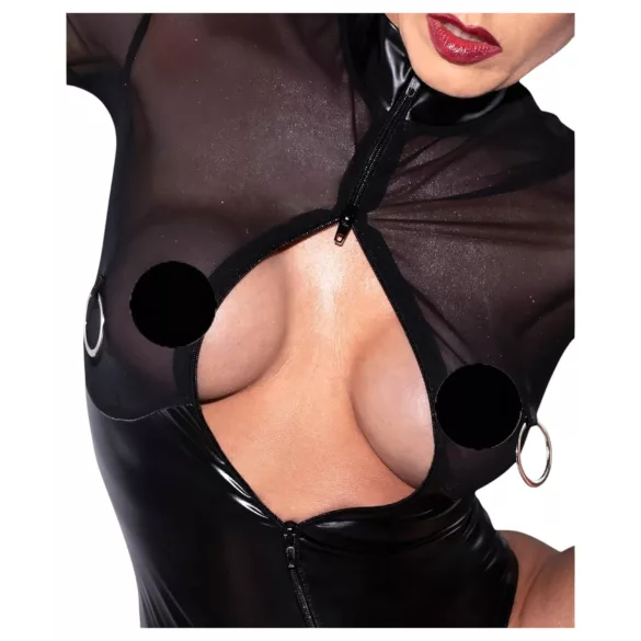 Noir - body med transparent insats - glansig - svart