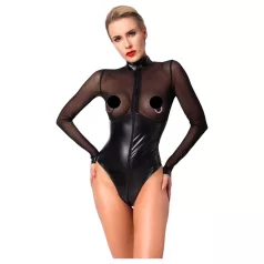 Noir - body med transparent insats - glansig - svart - M