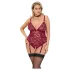 Cottelli Curves - body med kedjedetaljer - röd spets - 2XL